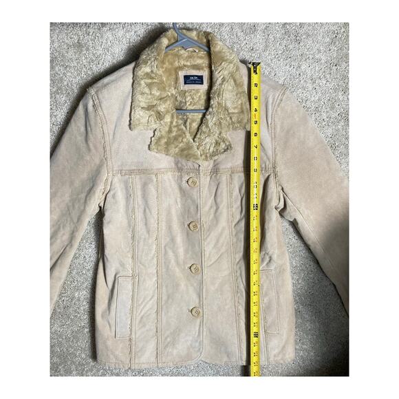 VTG Baileys Point Womens Leather Coat Jacket Light Tan Size Med Sherpa Like Trim - Picture 8 of 10